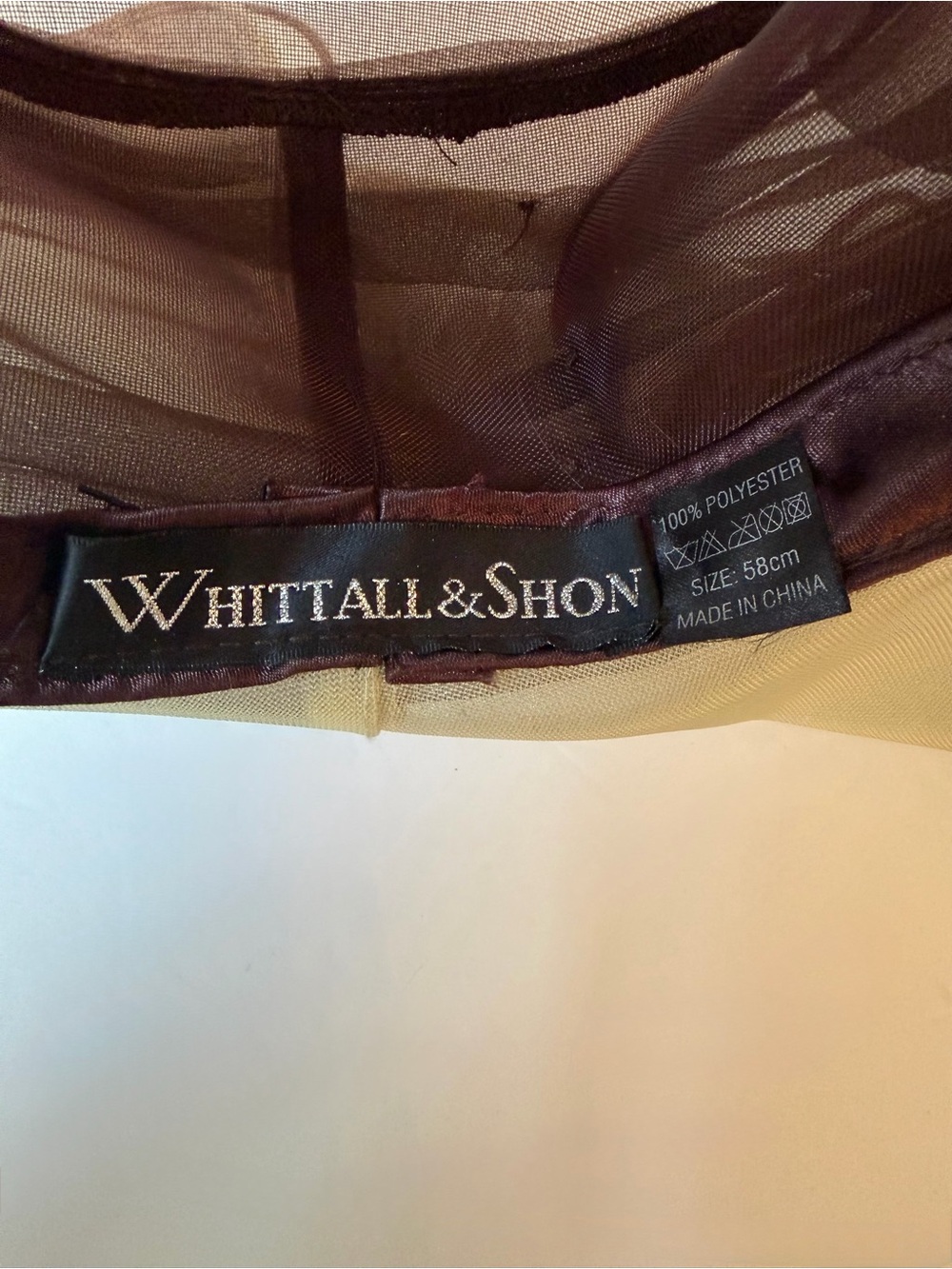 Whittall & Shon Brown Beige Organza Derby Church Hat Floral Feather EUC - Picture 2 of 6